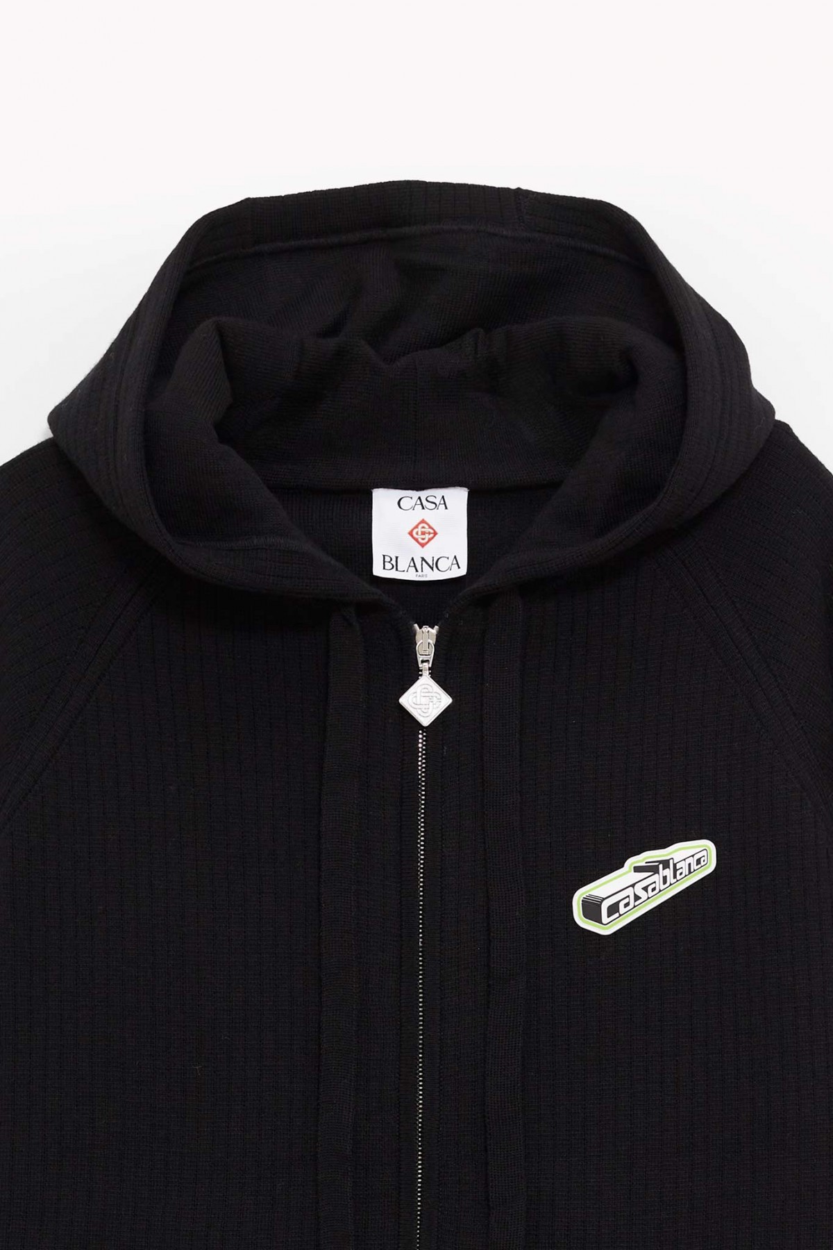 CASABLANCA BLACK RIB MERINO HOODIE IAMNUE
