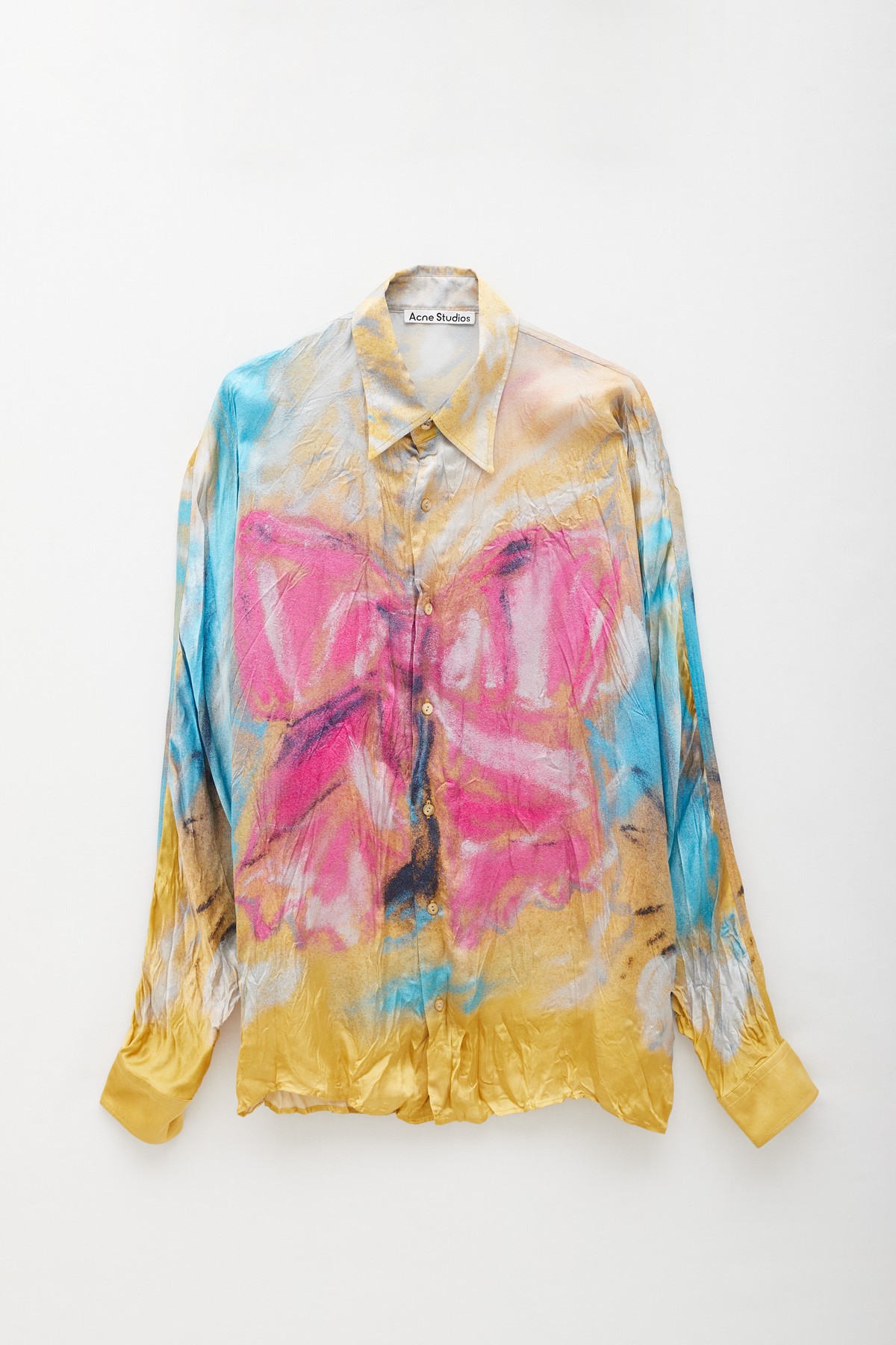 ACNE STUDIOS STRAW YELLOW PINK BUTTON-UP PRINTED SHIRT IAMNUE