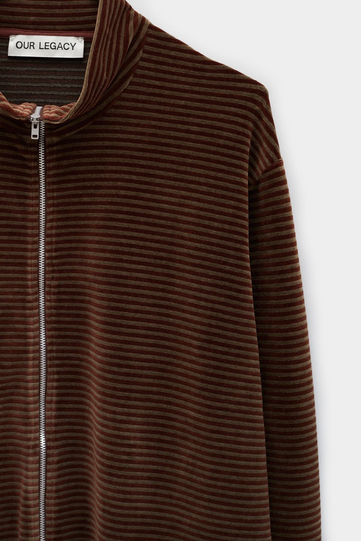 OUR LEGACY BROWN SCOOBIE STRIPE VELOUR SHRUNKEN POLO JACKET