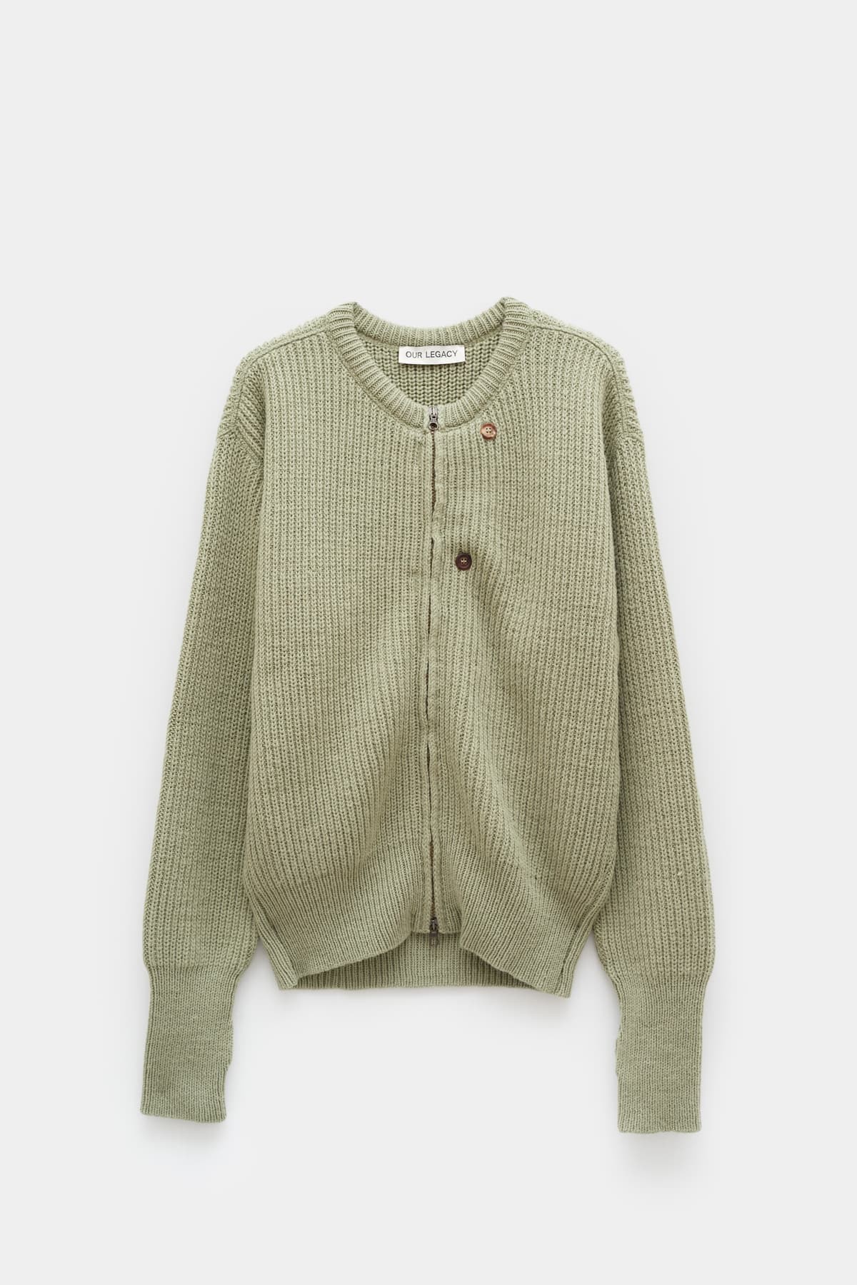 OUR LEGACY GREEN REFINED QUOTIDIAN ZIP WRAP CARDIGAN IAMNUE