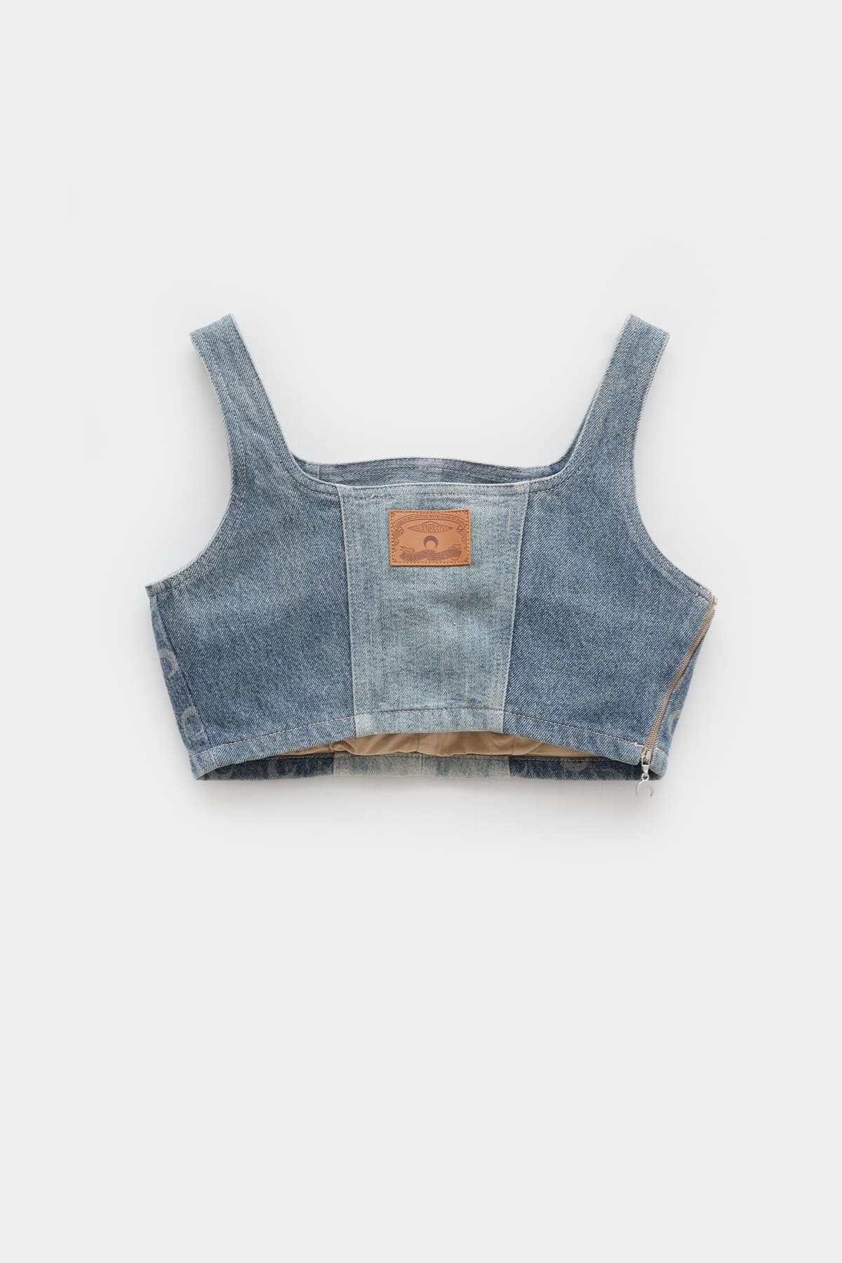 MARINE SERRE BLUE GREY REGENERATED DENIM BUSTIER TOP | IAMNUE