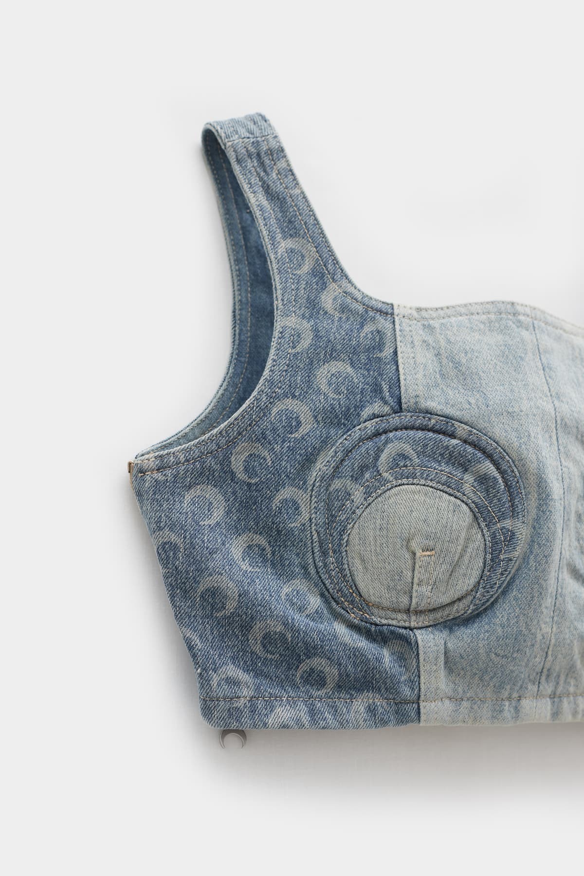 MARINE SERRE BLUE GREY REGENERATED DENIM BUSTIER TOP | IAMNUE