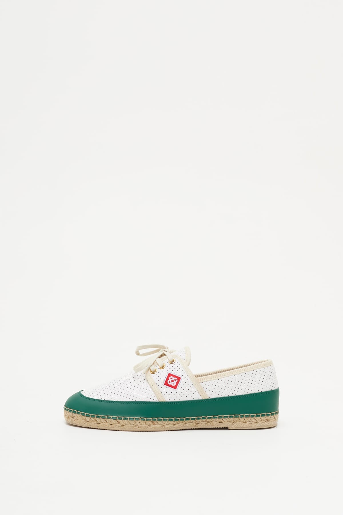 CASABLANCA WHITE GREEN PERFORATED LEATHER ESPADRILLE SHOES IAMNUE