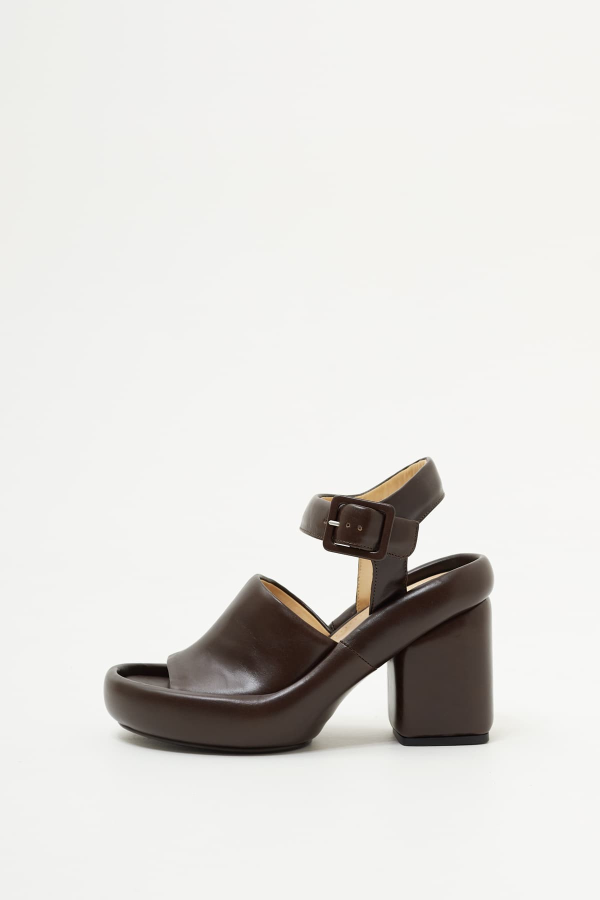 LEMAIRE DARK BROWN PADDED WEDGE SANDALS IAMNUE