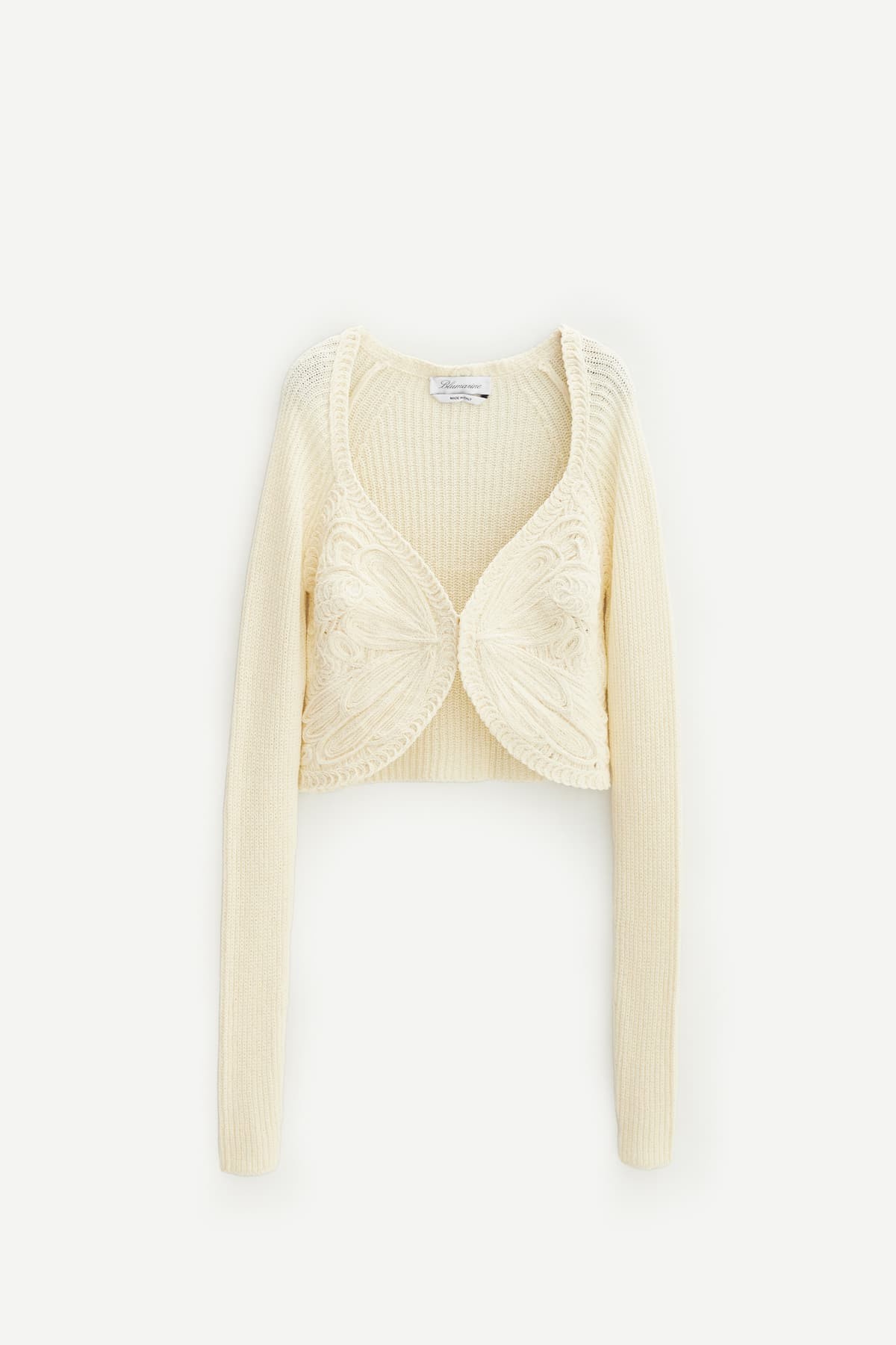 BLUMARINE OFF WHITE EMBROIDERY BUTTERFLY CROPPED CARDIGAN IAMNUE