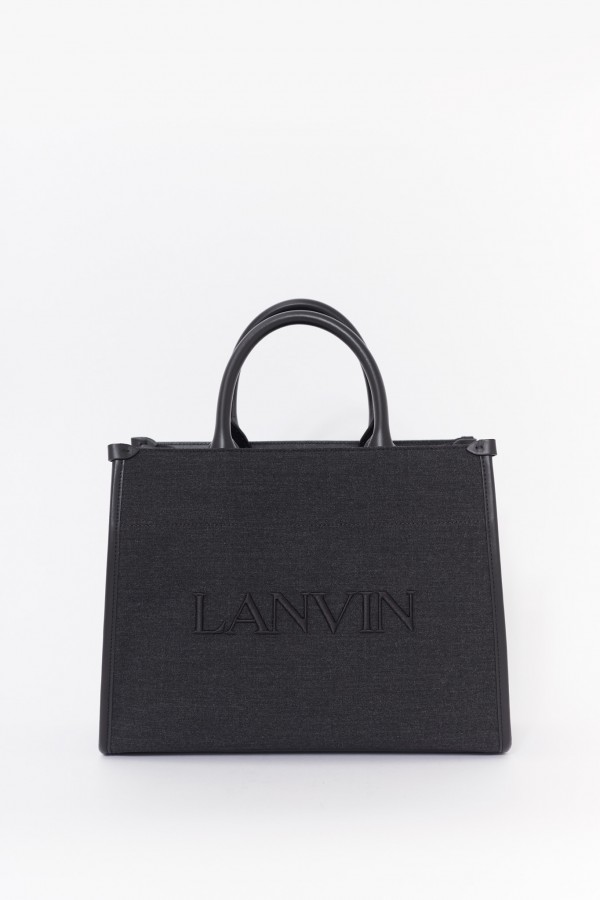 LANVIN DARK GREY TOTE BAG PM WITH STRAP IAMNUE