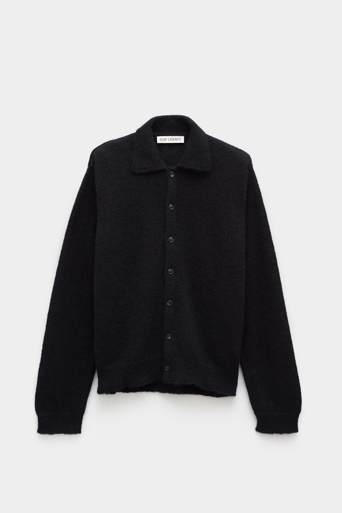 OUR LEGACY BLACK FUZZY ALPACA EVENING POLO CARDIGAN