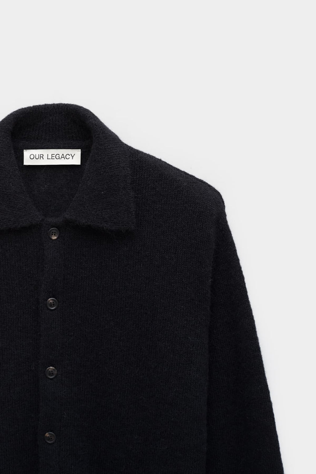 OUR LEGACY BLACK FUZZY ALPACA EVENING POLO CARDIGAN