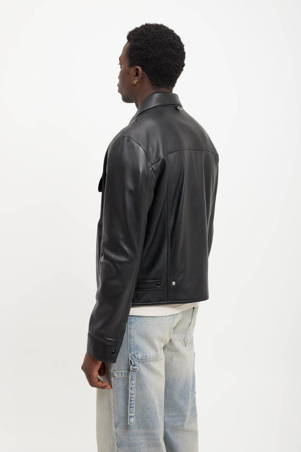 COURREGES BLACK BUCKLE VINTAGE LEATHER TRUCKER JACKET