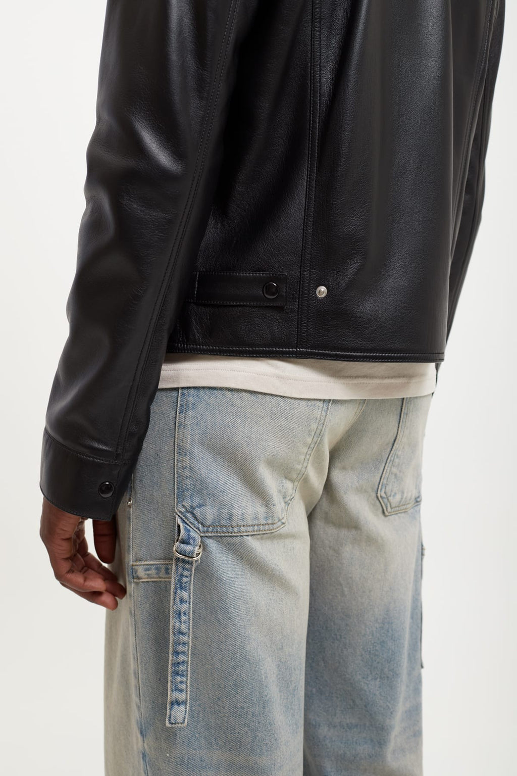 COURREGES BLACK BUCKLE VINTAGE LEATHER TRUCKER JACKET