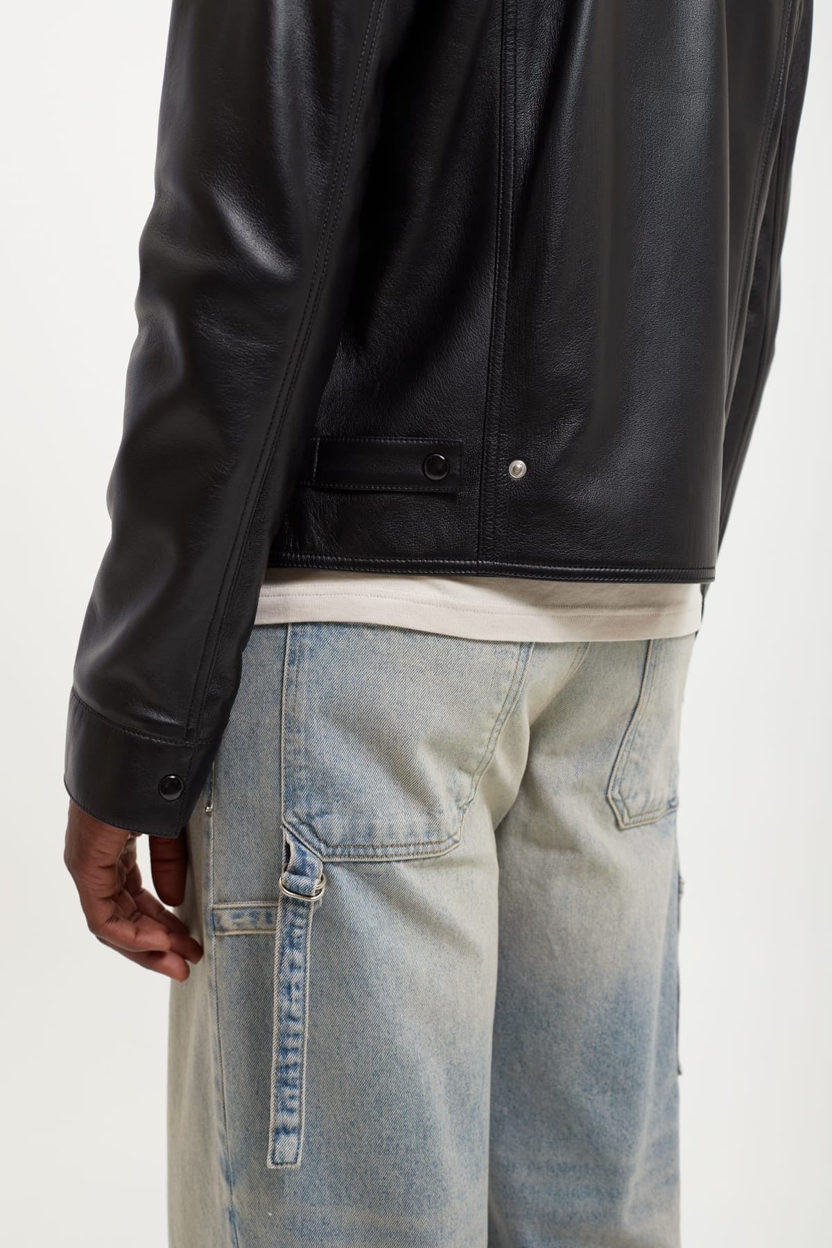 COURREGES BLACK BUCKLE VINTAGE LEATHER TRUCKER JACKET