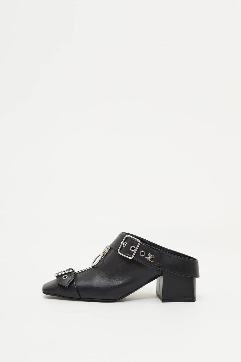 COURREGES BLACK GOGO LEATHER MULES