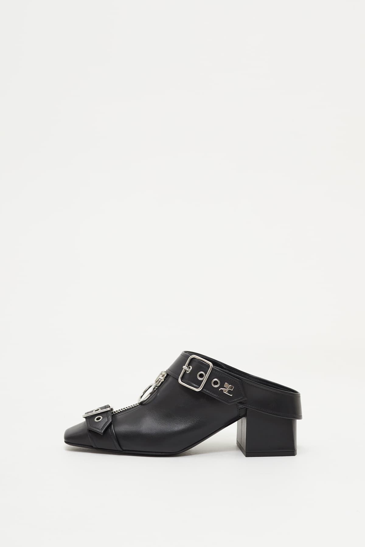 COURREGES BLACK GOGO LEATHER MULES