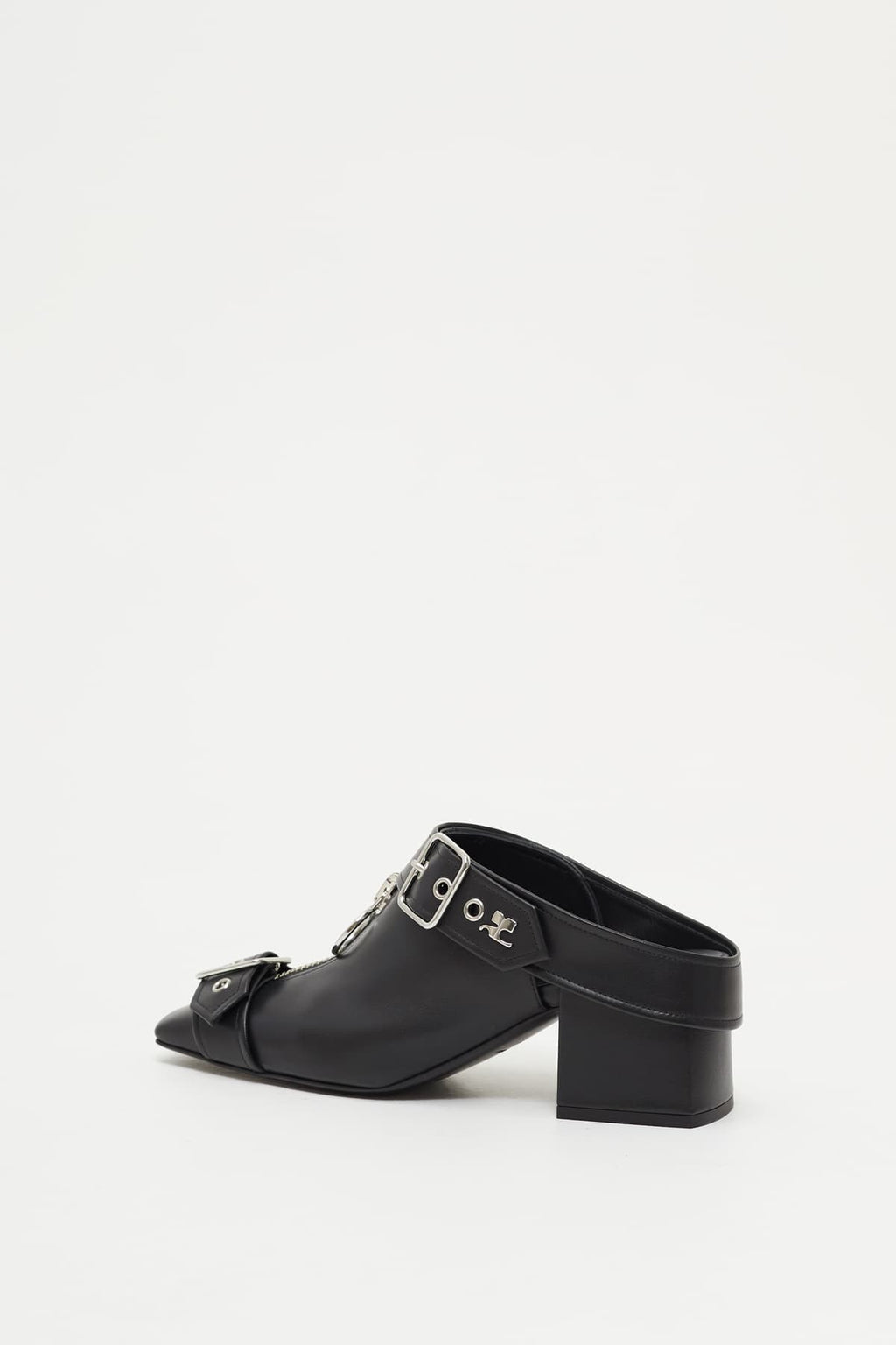 COURREGES BLACK GOGO LEATHER MULES