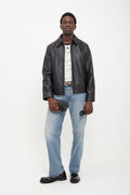 SUNFLOWER BLACK SHORT LEATHER JACKET