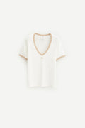 COURREGES WHITE HERITAGE SAND CONTRAST V NECK T SHIRT