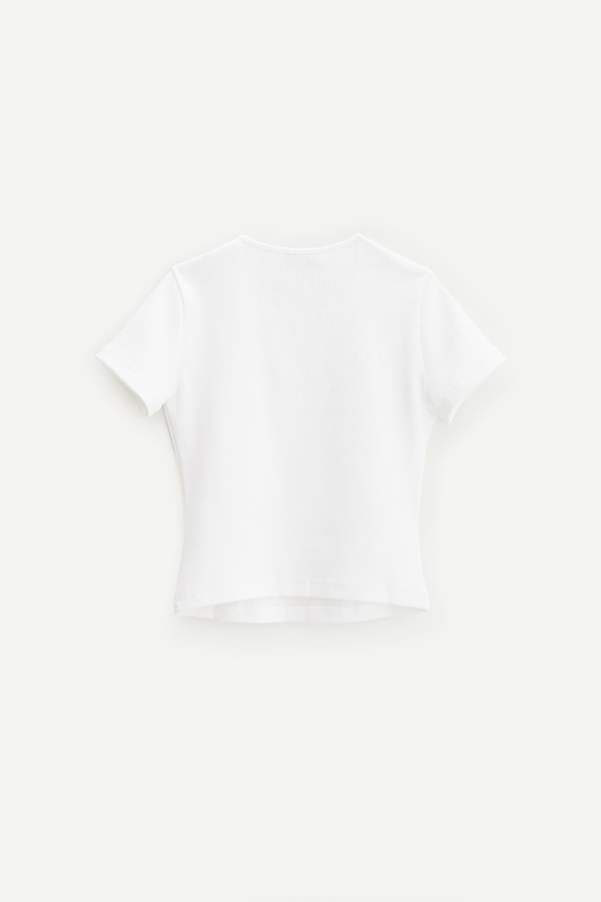 BLUMARINE WHITE RHINESTONES LOGO RIBBED T SHIRT