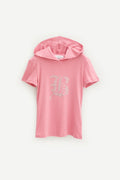BLUMARINE BUBBLEGUM GOTHIC RHINESTONE HOODED T SHIRT