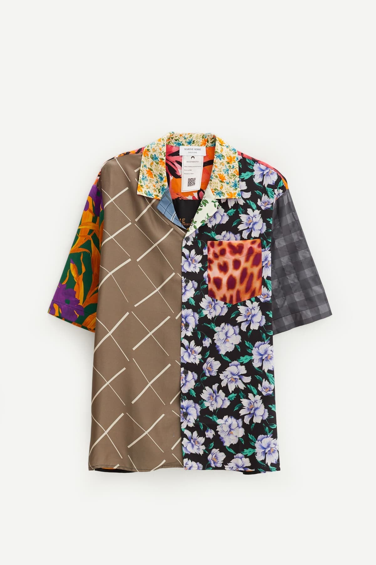 MARINE SERRE MULTI REGENERATED SILK SCARVES BOWLING SHIRT