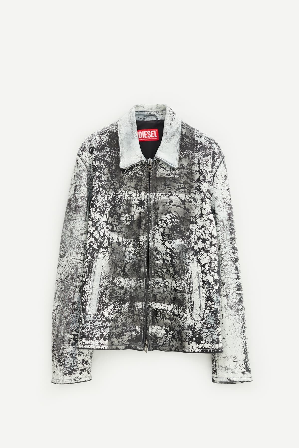 DIESEL BLACK WHITE L PYLON A LEATHER JACKET