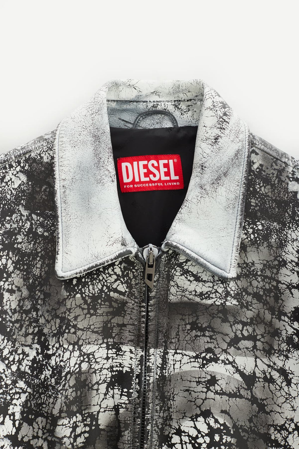 DIESEL BLACK WHITE L PYLON A LEATHER JACKET