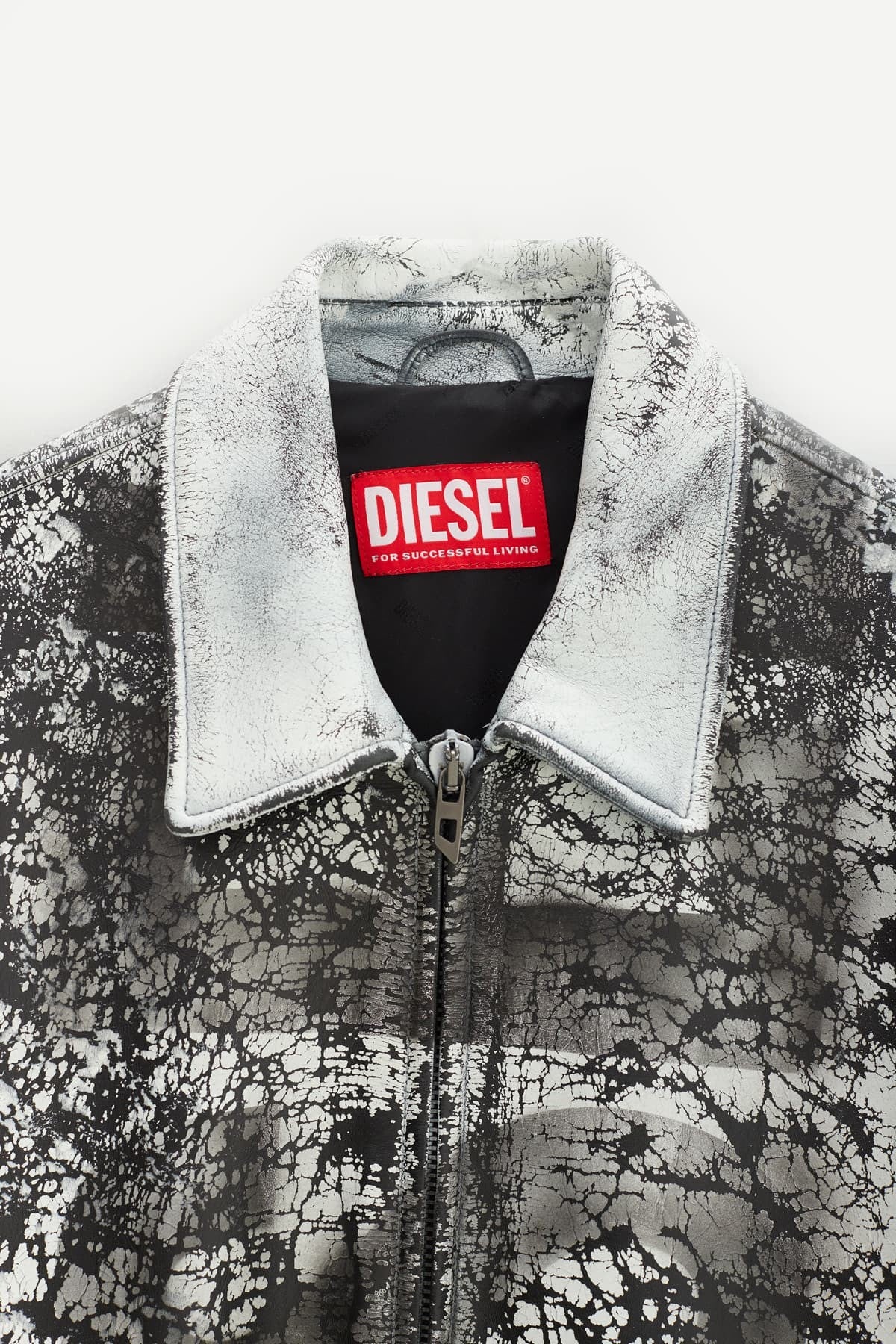 DIESEL BLACK WHITE L PYLON A LEATHER JACKET