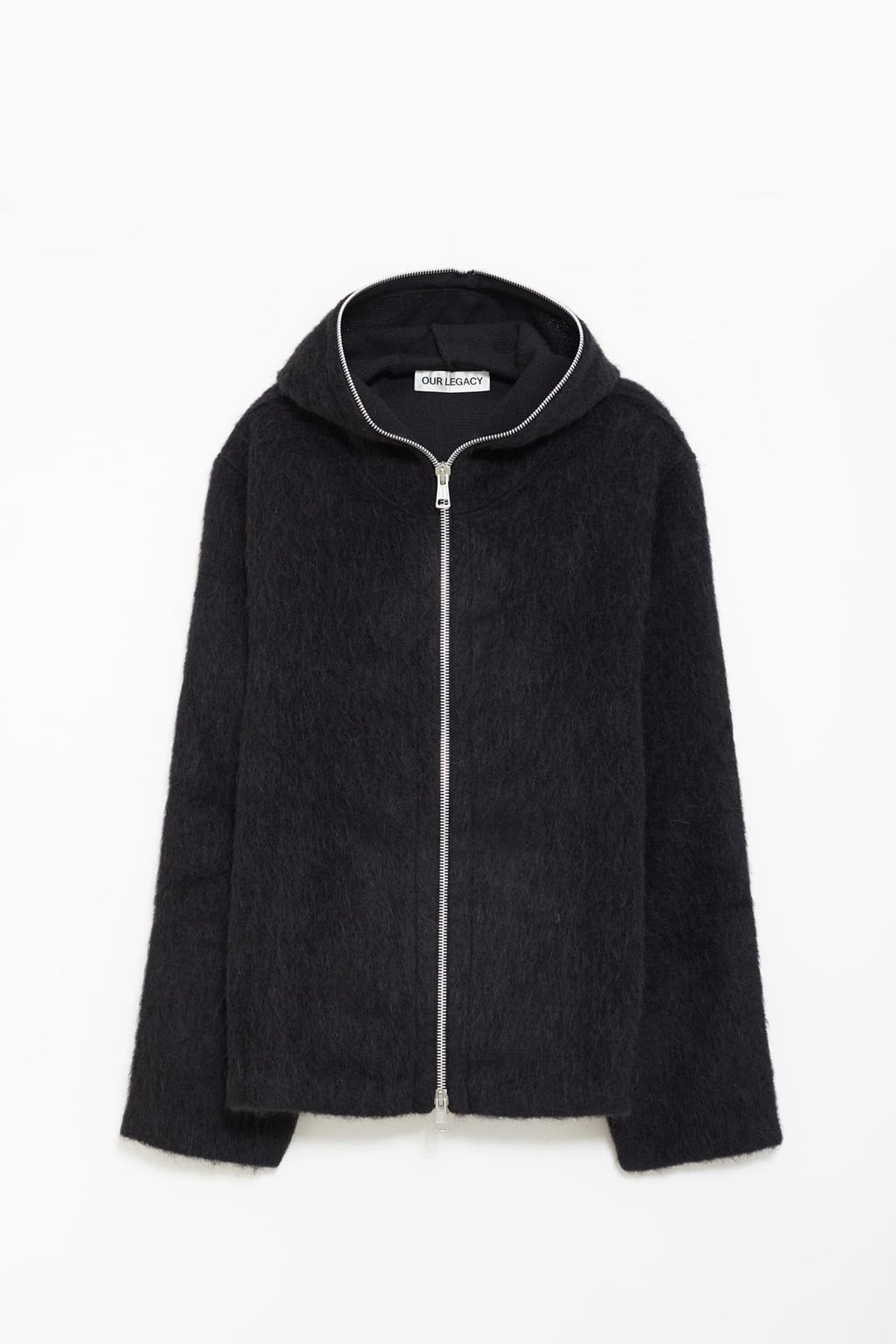 OUR LEGACY BLACK HAIRY WOOL FULL ZIP HOODIE CARDIGAN
