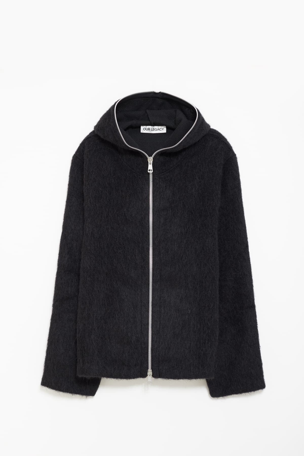 OUR LEGACY BLACK HAIRY WOOL FULL ZIP HOODIE CARDIGAN
