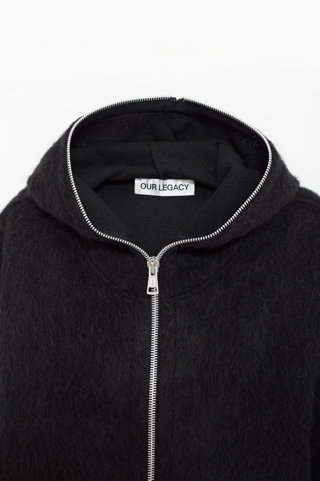OUR LEGACY BLACK HAIRY WOOL FULL ZIP HOODIE CARDIGAN