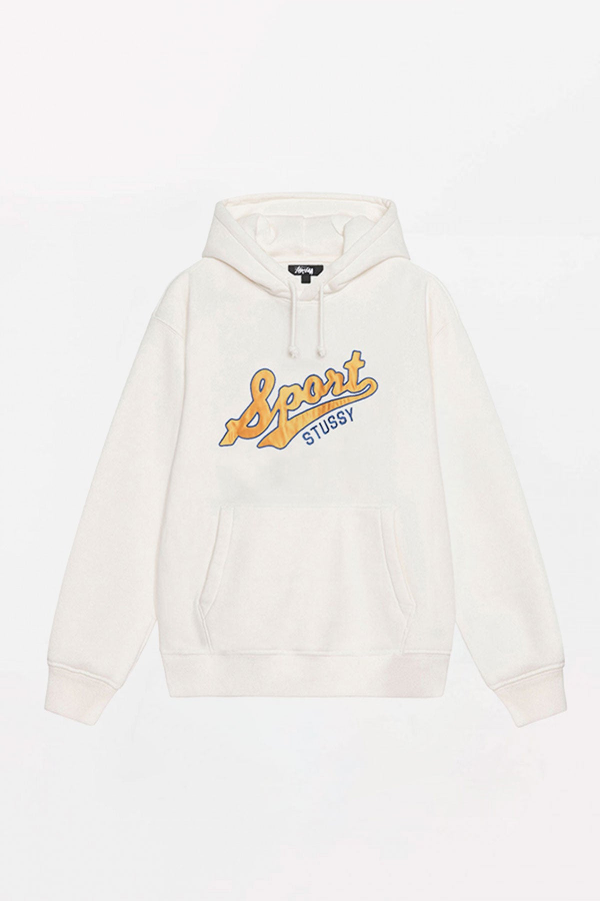 STUSSY OFF WHITE SATIN PATCH OVERSIZED HOODIE