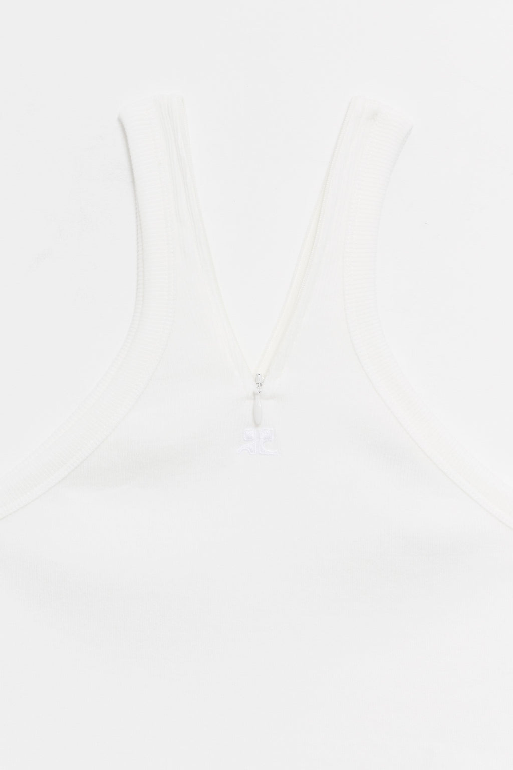 COURREGES HERITAGE WHITE CRISS CROSS 90 S RIB ZIPPED TANK TOP