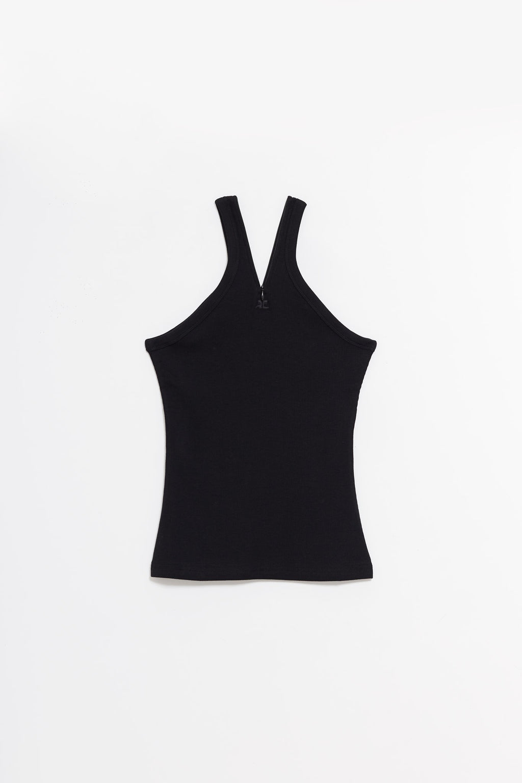 COURREGES BLACK CRISS CROSS 90 S RIB ZIPPED TANK TOP