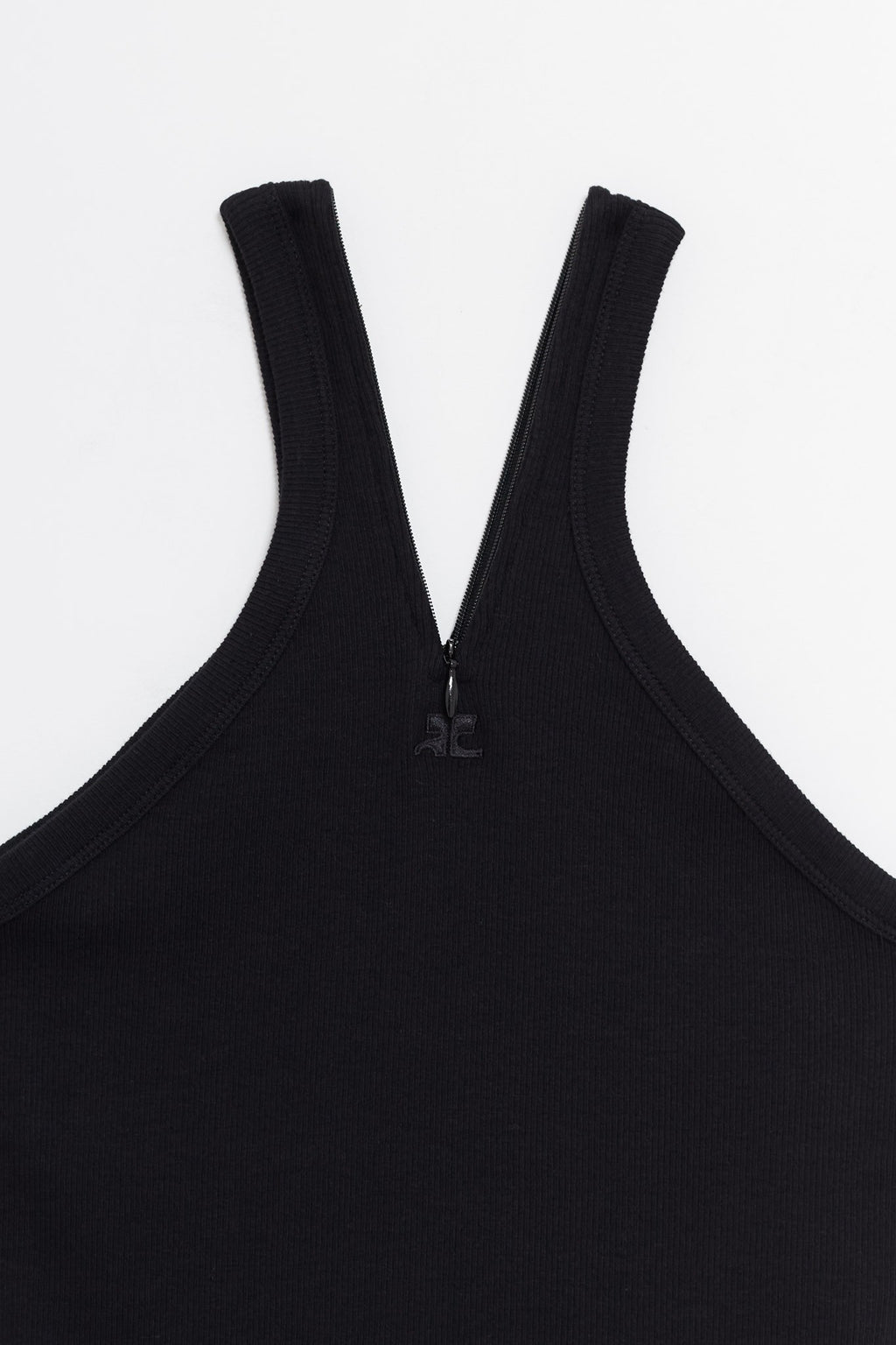 COURREGES BLACK CRISS CROSS 90 S RIB ZIPPED TANK TOP