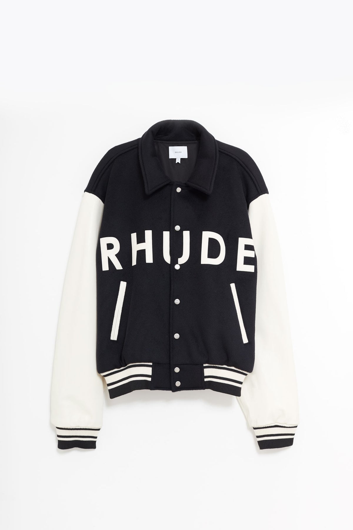 RHUDE BLACK CREAM COLLEGIATE JACKET