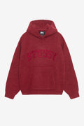 STUSSY BURGUNDY FELT PATCH KNIT HOODIE