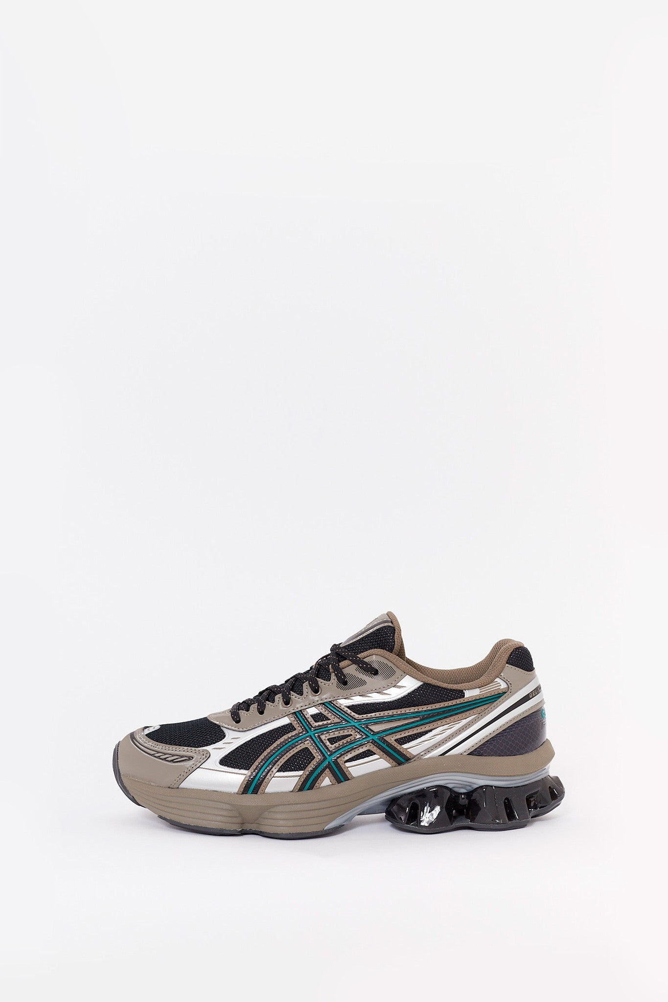 ASICS BLACK DARK TAUPE GEL KINETIC FLUENT SNEAKERS