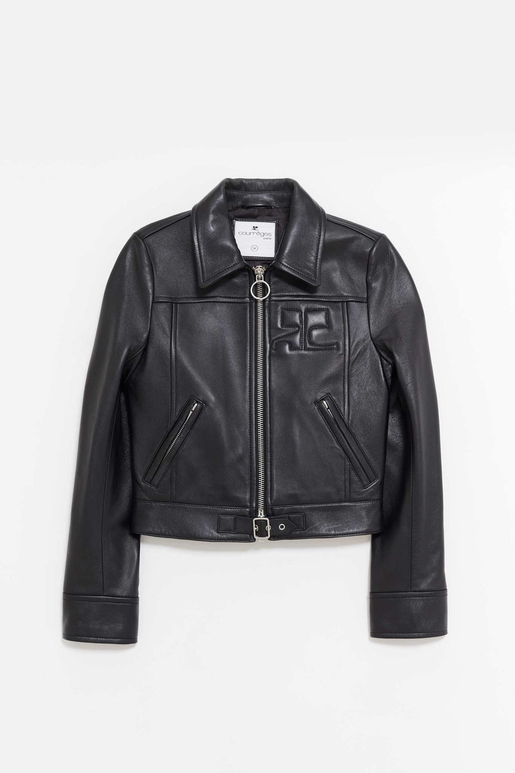 COURREGES BLACK ZIPPED ICONIC LEATHER JACKET