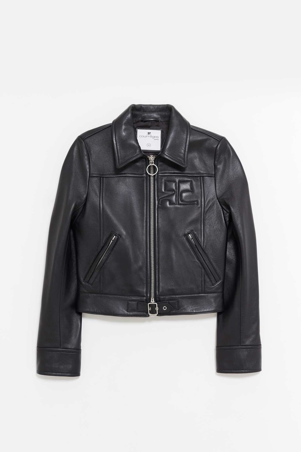 COURREGES BLACK ZIPPED ICONIC LEATHER JACKET