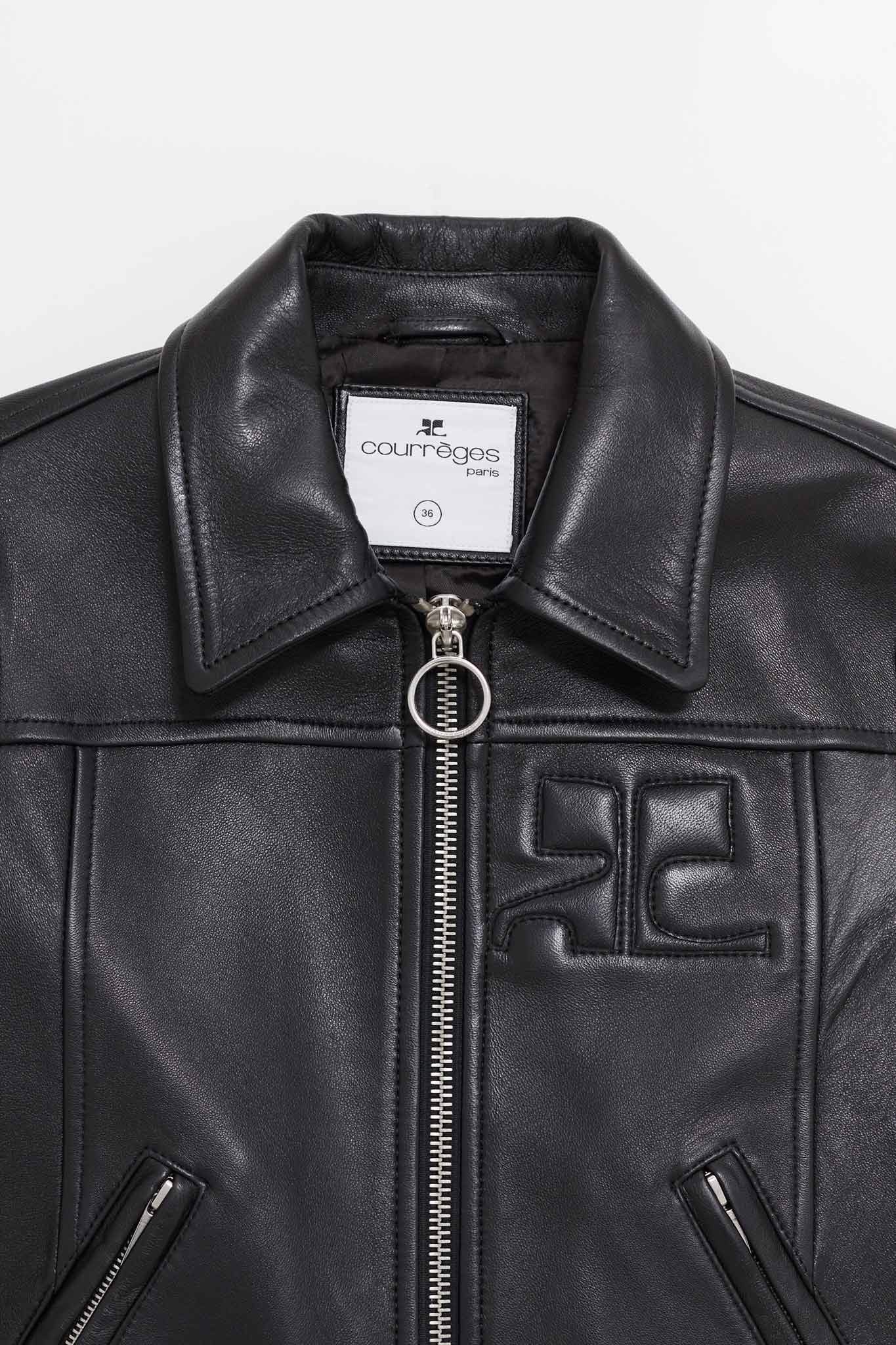 COURREGES BLACK ZIPPED ICONIC LEATHER JACKET