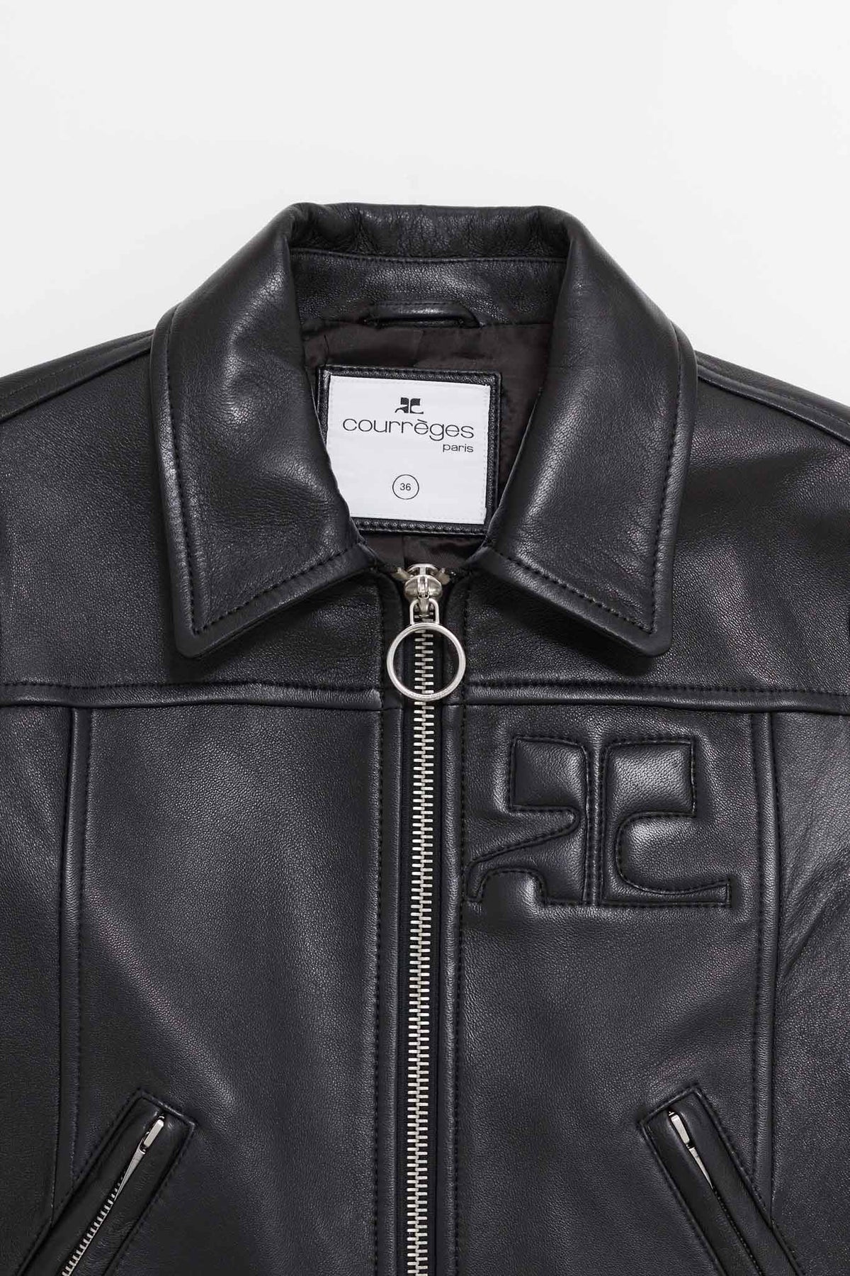COURREGES BLACK ZIPPED ICONIC LEATHER JACKET