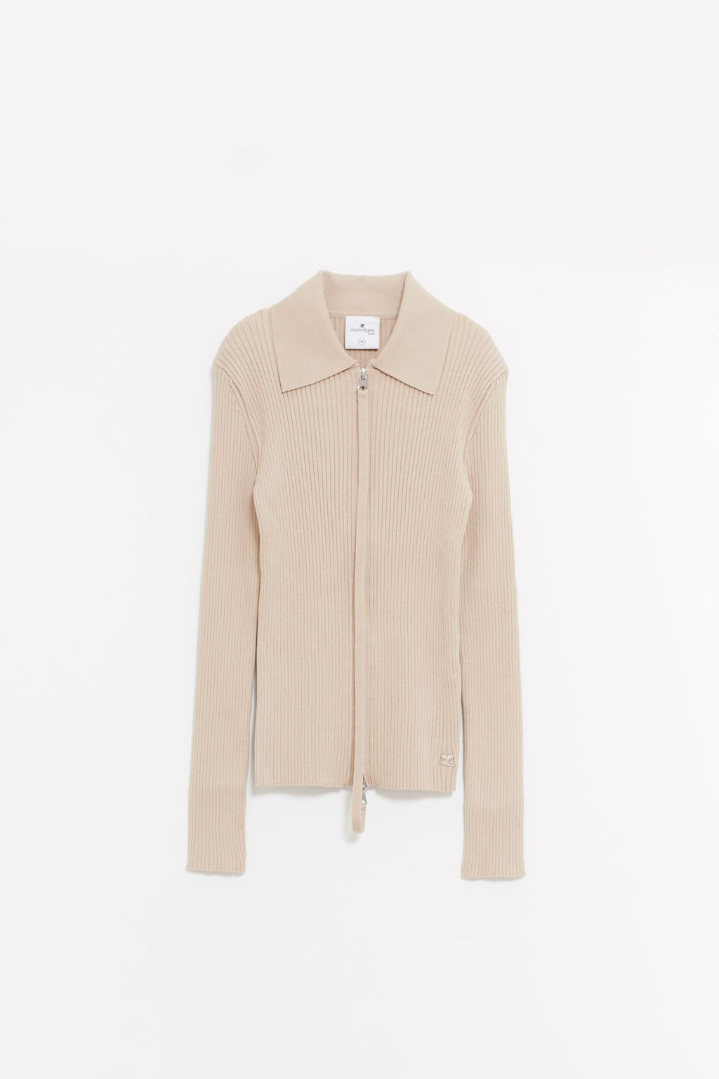COURREGES DARK SAND DOUBLE ZIPPED RIB KNIT CARDIGAN
