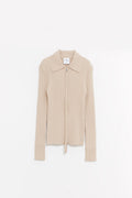 COURREGES DARK SAND DOUBLE ZIPPED RIB KNIT CARDIGAN