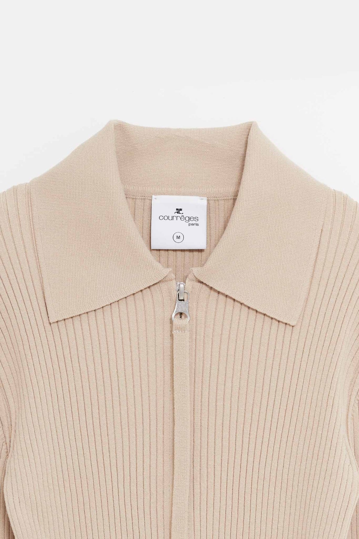 COURREGES DARK SAND DOUBLE ZIPPED RIB KNIT CARDIGAN