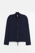 COURREGES NAVY DOUBLE ZIPPER COTTON RIB CARDIGAN