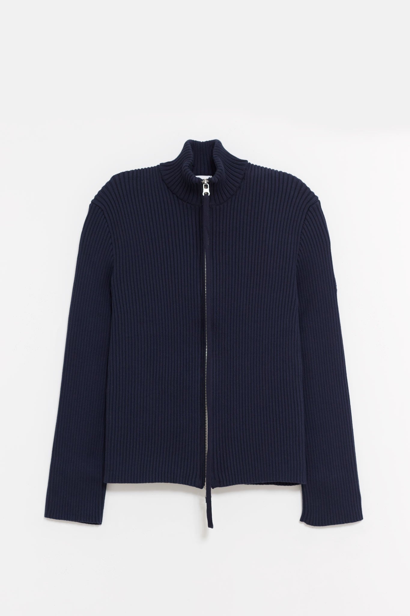 COURREGES NAVY DOUBLE ZIPPER COTTON RIB CARDIGAN