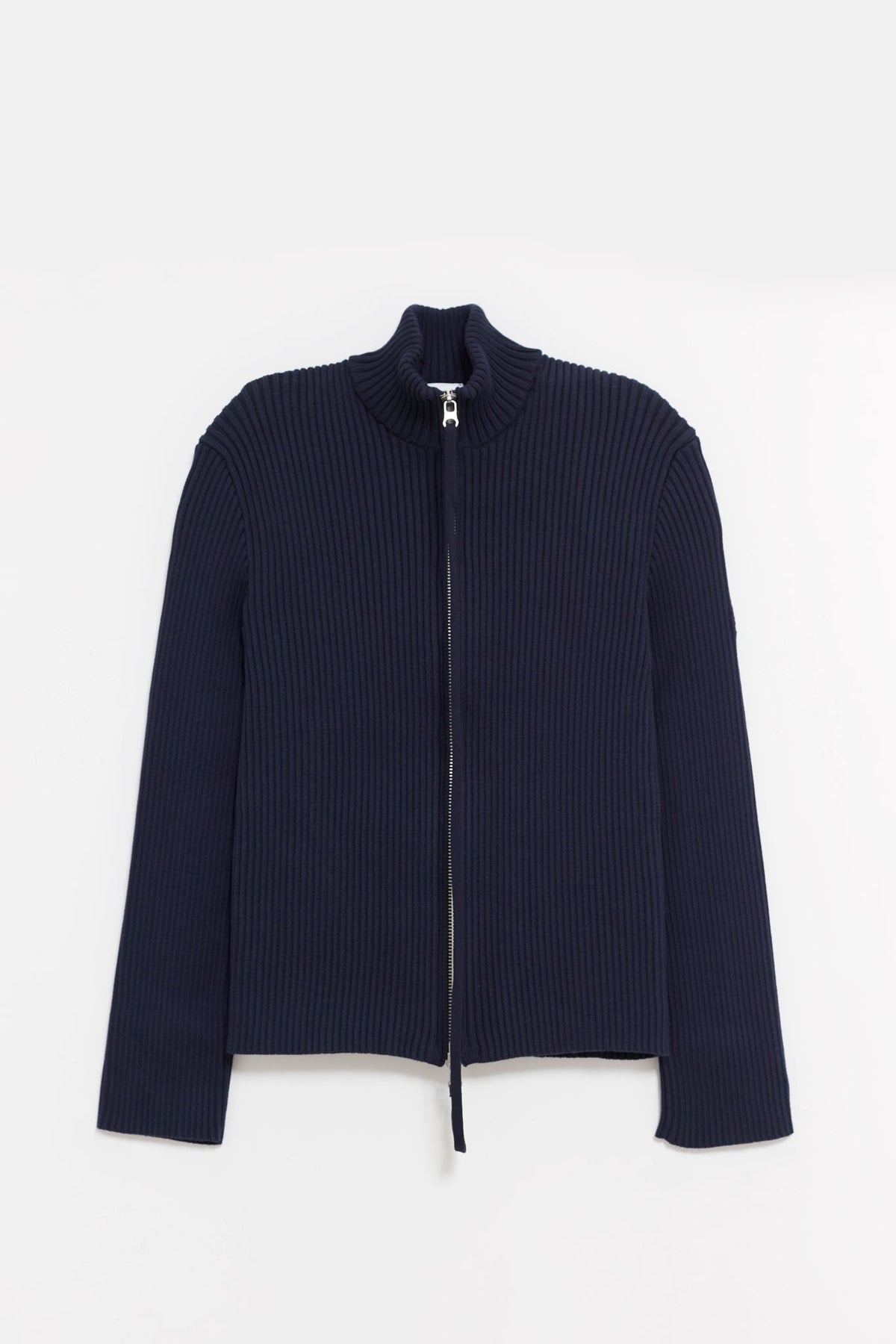 COURREGES NAVY DOUBLE ZIPPER COTTON RIB CARDIGAN