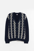 LOUVOIS NAVY CHAIN INTARSIA CARDIGAN