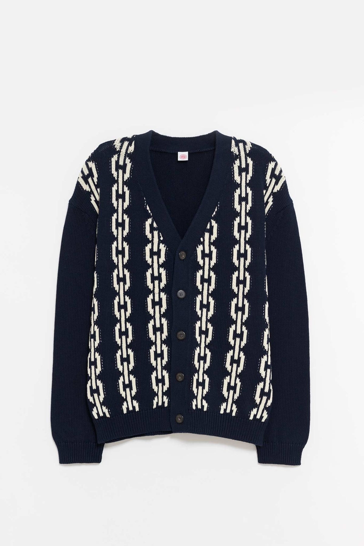 LOUVOIS NAVY CHAIN INTARSIA CARDIGAN