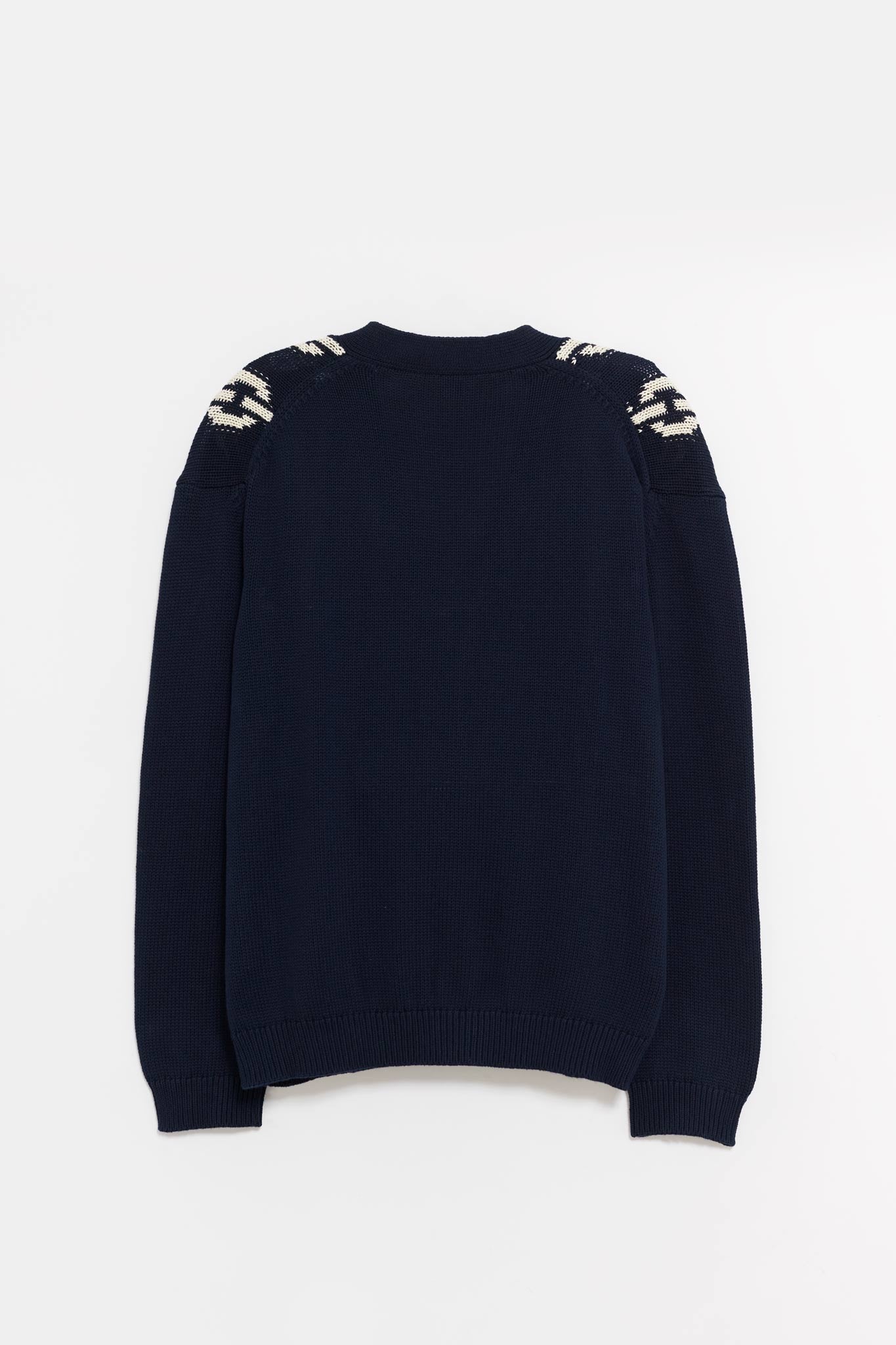 LOUVOIS NAVY CHAIN INTARSIA CARDIGAN