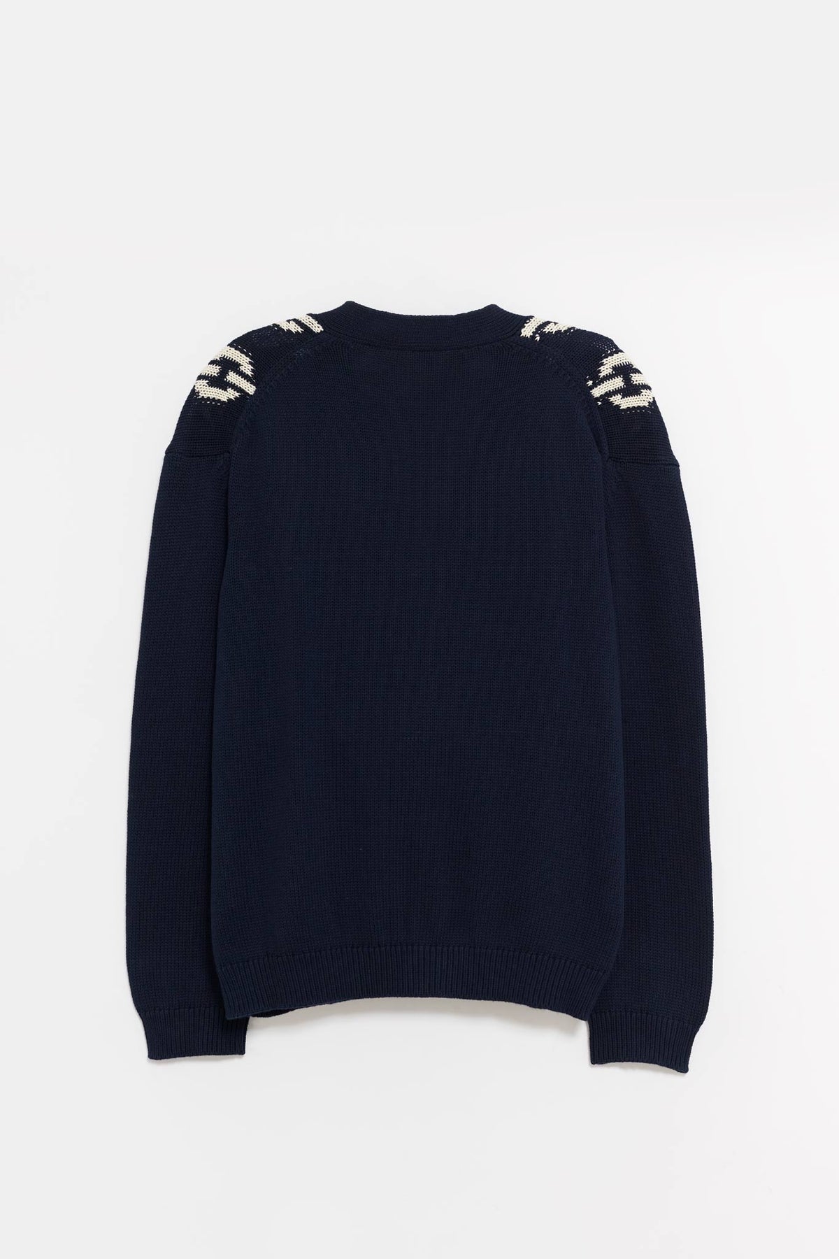 LOUVOIS NAVY CHAIN INTARSIA CARDIGAN